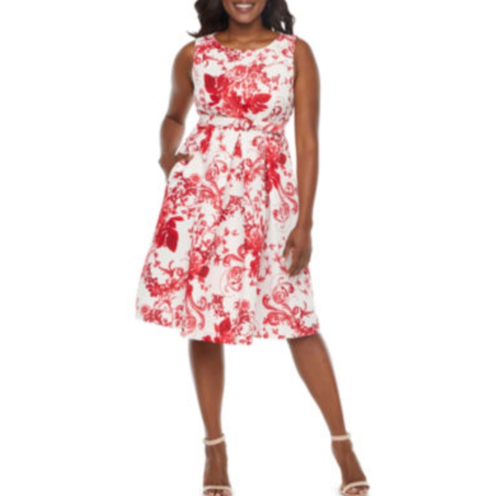 2/$45 Danny and Nicole Floral Pleated Dress with Belt